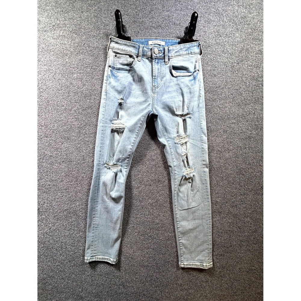 PacSun Jeans Mens 29x30 Light Blue Denim Stretch Distressed Slim Fit Tapered Leg